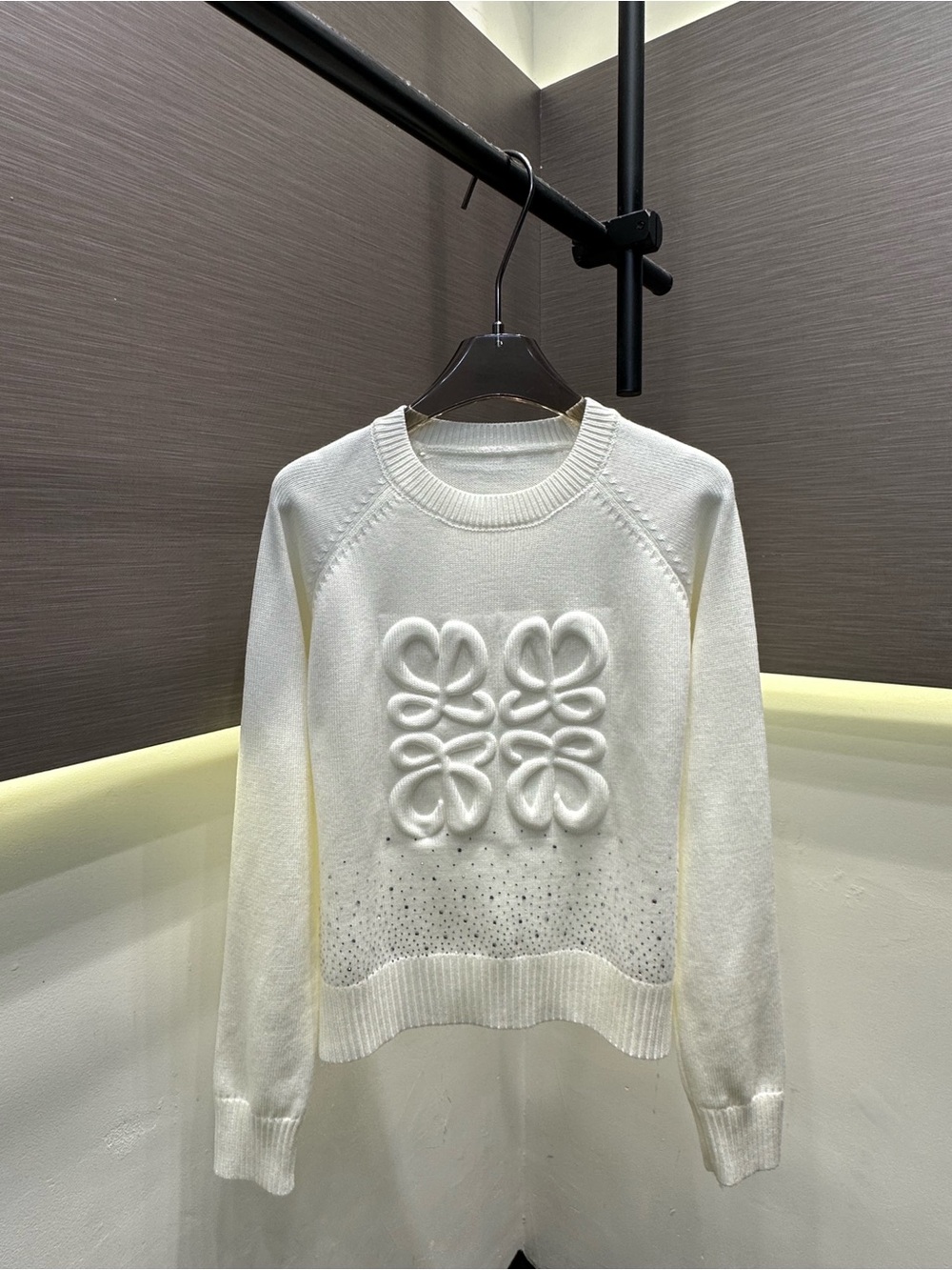 Loewe Cream Crewneck Sweater with Raised Anagram Detail